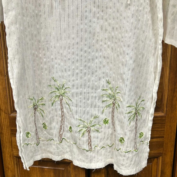 Blue Island Large Gauze Swim Cover, Blouse, with embroidered Palm Trees - Picture 3 of 8